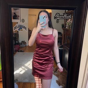 Maroon Cowl-neck Satin Dress
